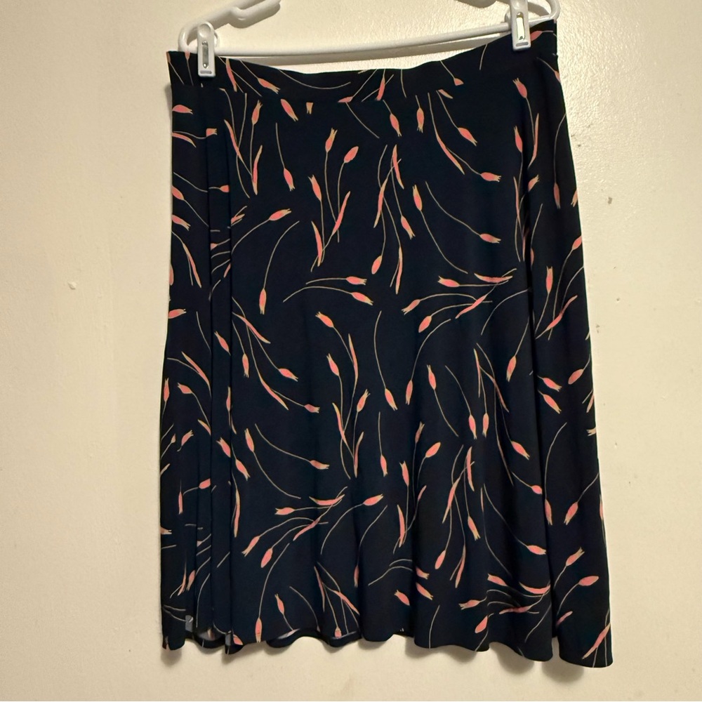 George Elegant Black A-Line Skirt Pink Accents Women’s Size Large Stretch Pullon
